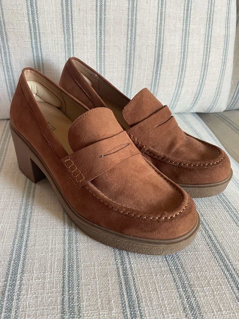 Torrid Brown Faux Suede Chunky Heeled Penny Loafers Platform Shoes Womens 10